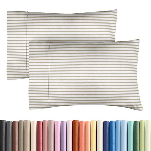 King Pillow Cases Set of 2 - Ultra Soft Hotel Quality Pillowcase Covers - Comfy, Cozy & Wrinkle Free - Shrinkage and Fade Resistant - Machine Washable Pillow Protectors - 2 Piece Set - Beige Stripes 2