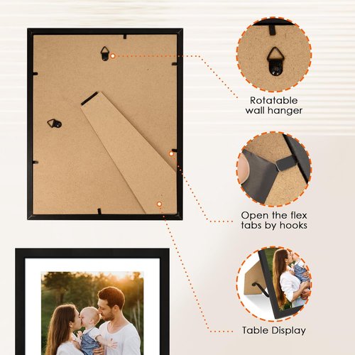 FIXSMITH 8x10 Picture Frame - HD Plexiglass for 5x7 Photos with Mat or 8x10 Without Mat - Black