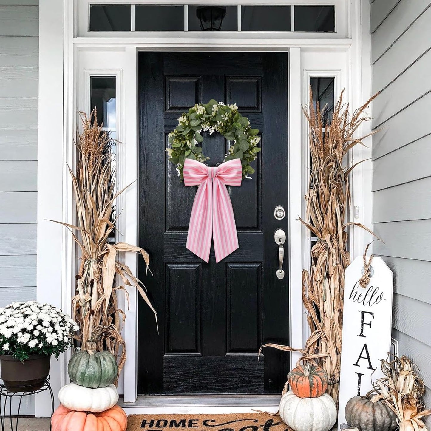 Skiennix Wreath Sash - 2 Pack Boxwood Garland for Front Door Decor | Pink and White Stripe