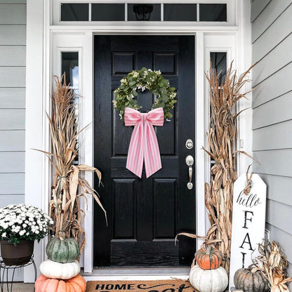 Skiennix Wreath Sash - 2 Pack Boxwood Garland for Front Door Decor | Pink and White Stripe