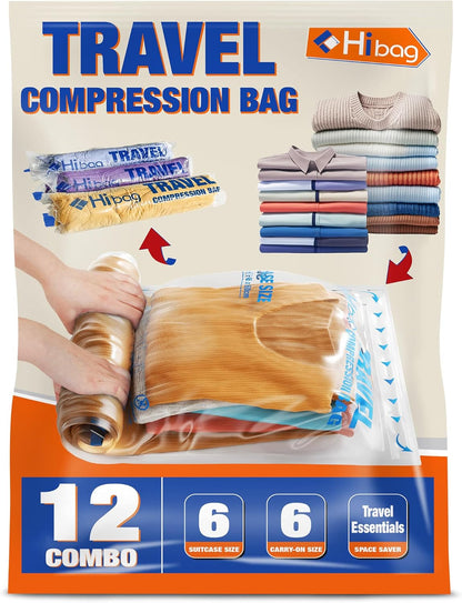 Skiennix Compression Bags - Space Saver Vacuum Packing for Travel Essentials | 12-Pack