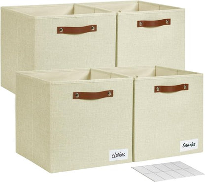 Bagnizer Collapsible Storage Cube Bins - Foldable Organizer Baskets with 2 Handles | 13"x13"x13", 4 Pack, Beige