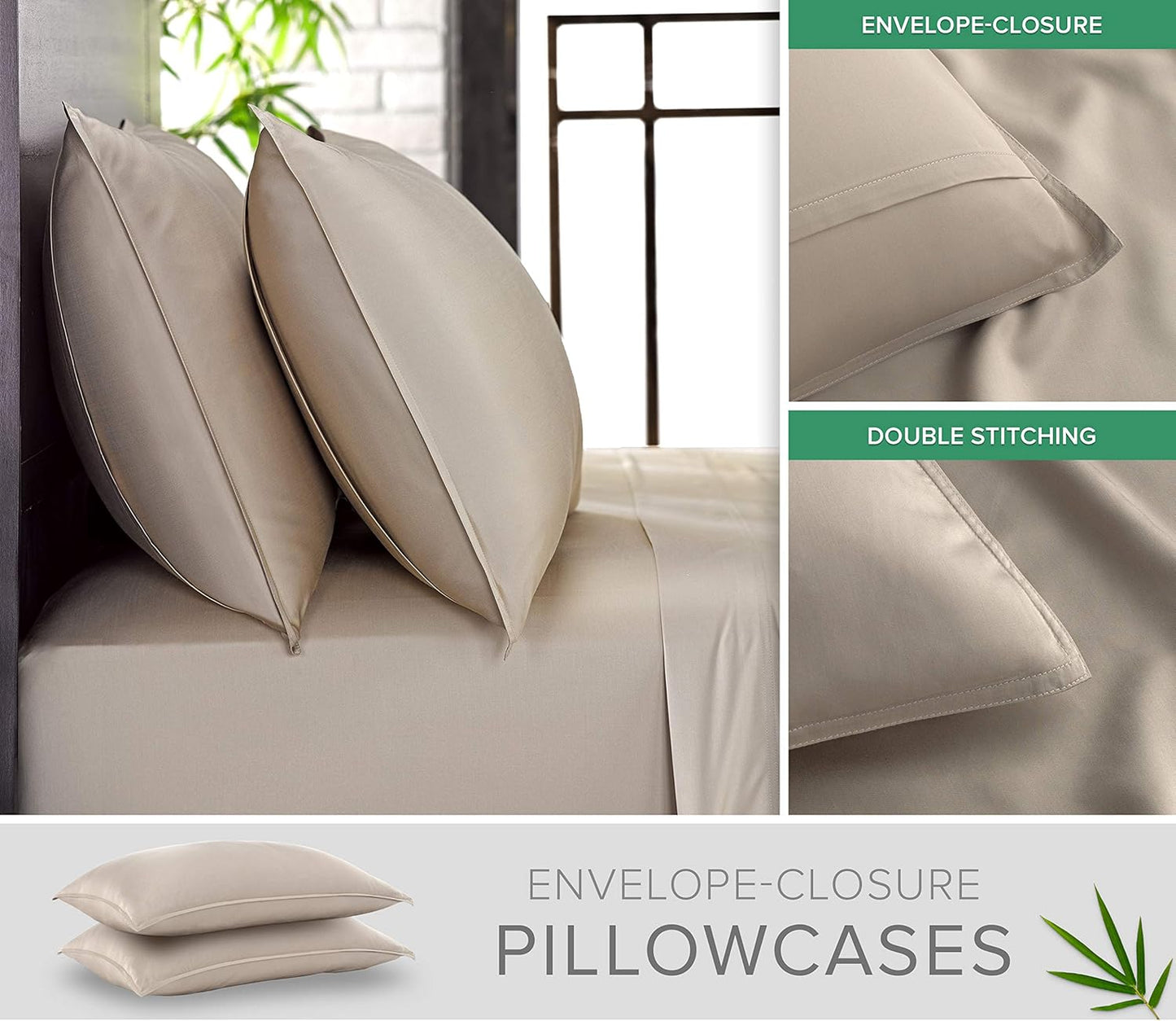 Pure Bamboo Queen Sheets - Luxuriously Soft & Cooling 100% Organic Viscose Bed Sheet Set | Sand Color