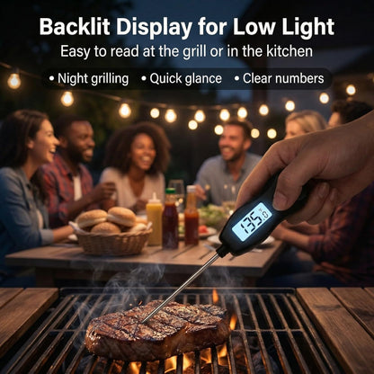 Meat Thermometer by [Brand Name] - Digital Instant Read with Backlight | Waterproof for BBQ, Grilling & Baking (Black)