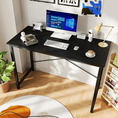 DUMOS Computer Desk - Modern 44-Inch Home Office Writing Table with X-Shaped Reinforcement | Black