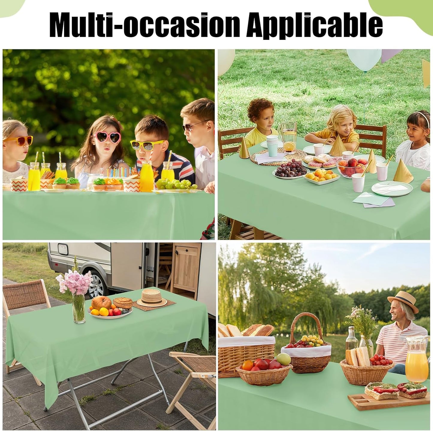 Smiry Disposable Tablecloths - Waterproof Plastic Covers for Parties | 54 x 108 Inch | Sage Green - 3 Pack