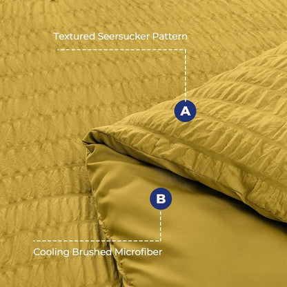 HYMOKEGE Twin XL Comforter Set - Mustard Yellow Seersucker 5-Piece Luxury Bedding Set
