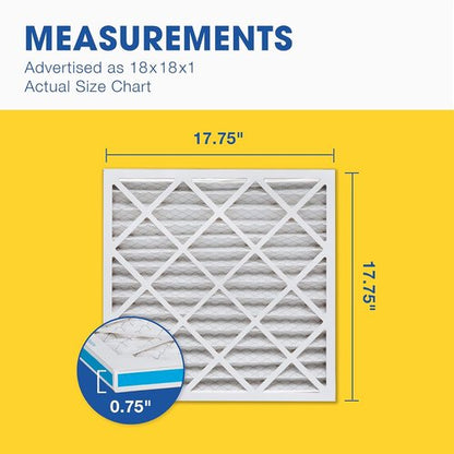 Aerostar 18x18x1 MERV 11 Air Filters - 6 Count Pleated HVAC Filters for Dust, Allergens & Germs