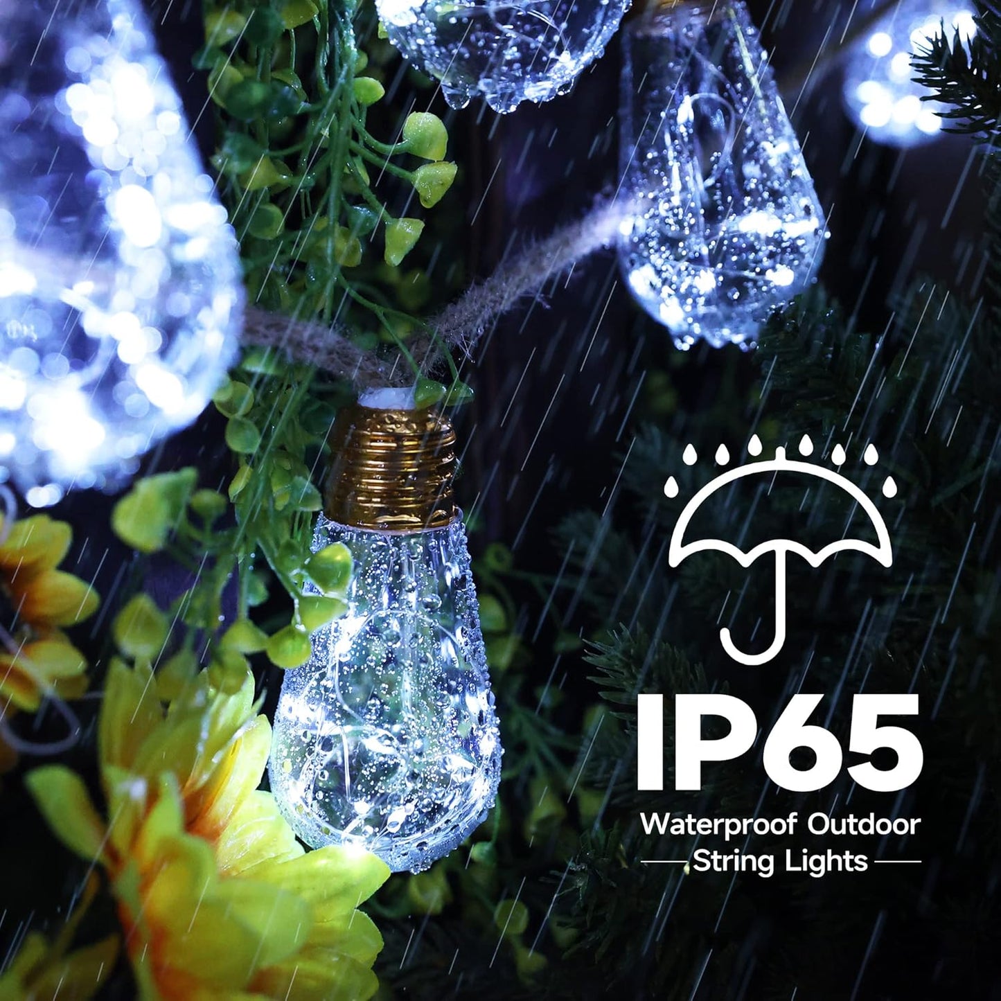 Skiennix Solar Outdoor String Lights - 20Ft Vintage Rope Design | Waterproof 8-Mode White Lights with 16 Shatterproof Bulbs for Garden & Patio