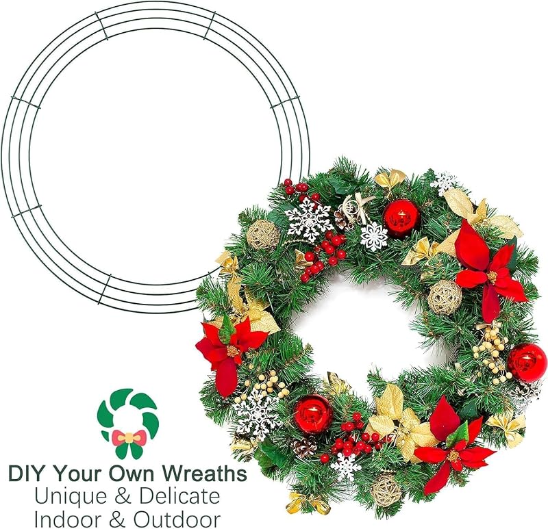 Aodaer 24 Pack 12 Inch Christmas Wire Wreath Frames - Green Metal Ring