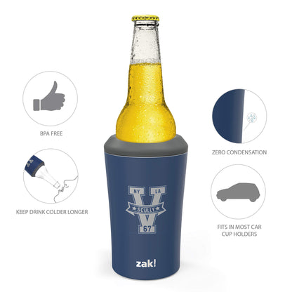 Zak Designs Bottle, 12 oz 18/8 SS Vacuum Insulated Stainless Steel, 4-in-1 Use and for Cold Drinks, Non BPA, Vin Scully Can cooler
