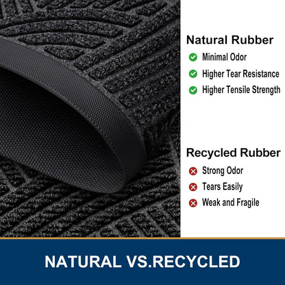 Smiry Heavy-Duty Natural Rubber Doormat - Traps Dirt & Moisture | Easy-Clean Low Profile 35x23, Black