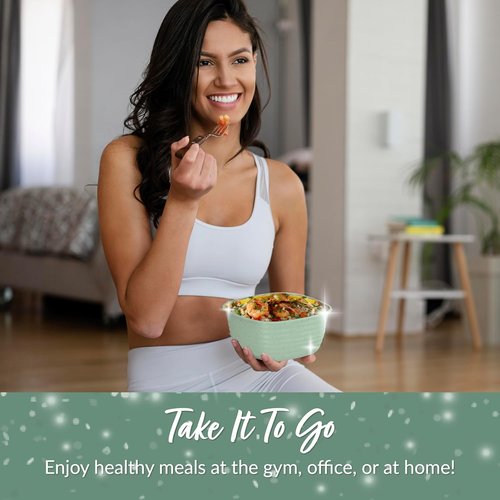 Bentgo Prep - Reusable 1-Compartment Meal Prep Bowls with Custom Fit Lids - 10 Bowls & Lids, Sage Leaf Glitter
