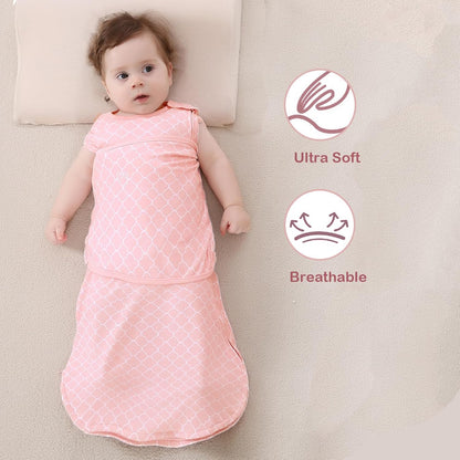 Skiennix Baby Sleep Sack Swaddle - 3-Way Adjustable Wearable Blanket for 0-6 Months | 100% Cotton, Pink