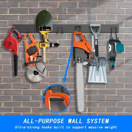 CBWLWJ Garage Tool Organizer - Heavy Duty 680 lbs Capacity Wall Mount Rack with 10 Adjustable Hooks | Black