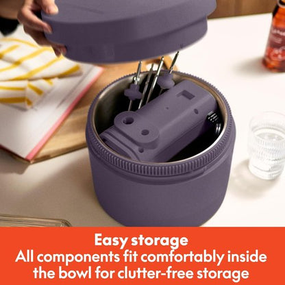 Bella 3.5 Qt Electric Hand & Stand Mixer - 2-in-1 with Bowl, Dough Hook & Whisk, 200 Watt, Plum