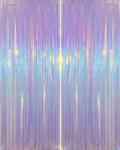 Iridescent Purple Party Streamers - 2 Pack Neon Holographic Tinsel Backdrop | 3.31 x 6.6 ft for Events