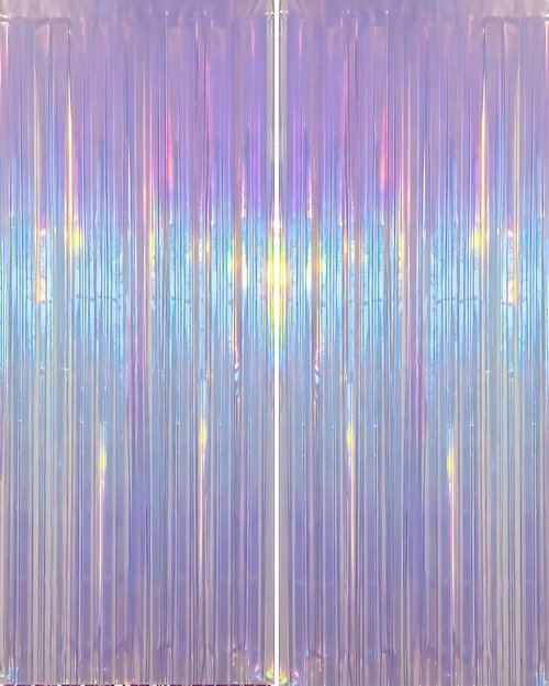 Iridescent Purple Party Streamers - 2 Pack Neon Holographic Tinsel Backdrop | 3.31 x 6.6 ft for Events
