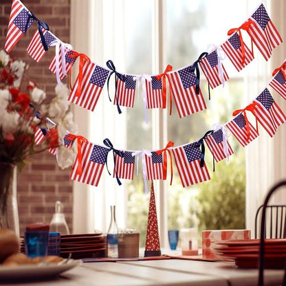 Chumia 4th of July American Flags Ribbon Banner - Patriotic Indoor/Outdoor Decoration, 6.56 ft