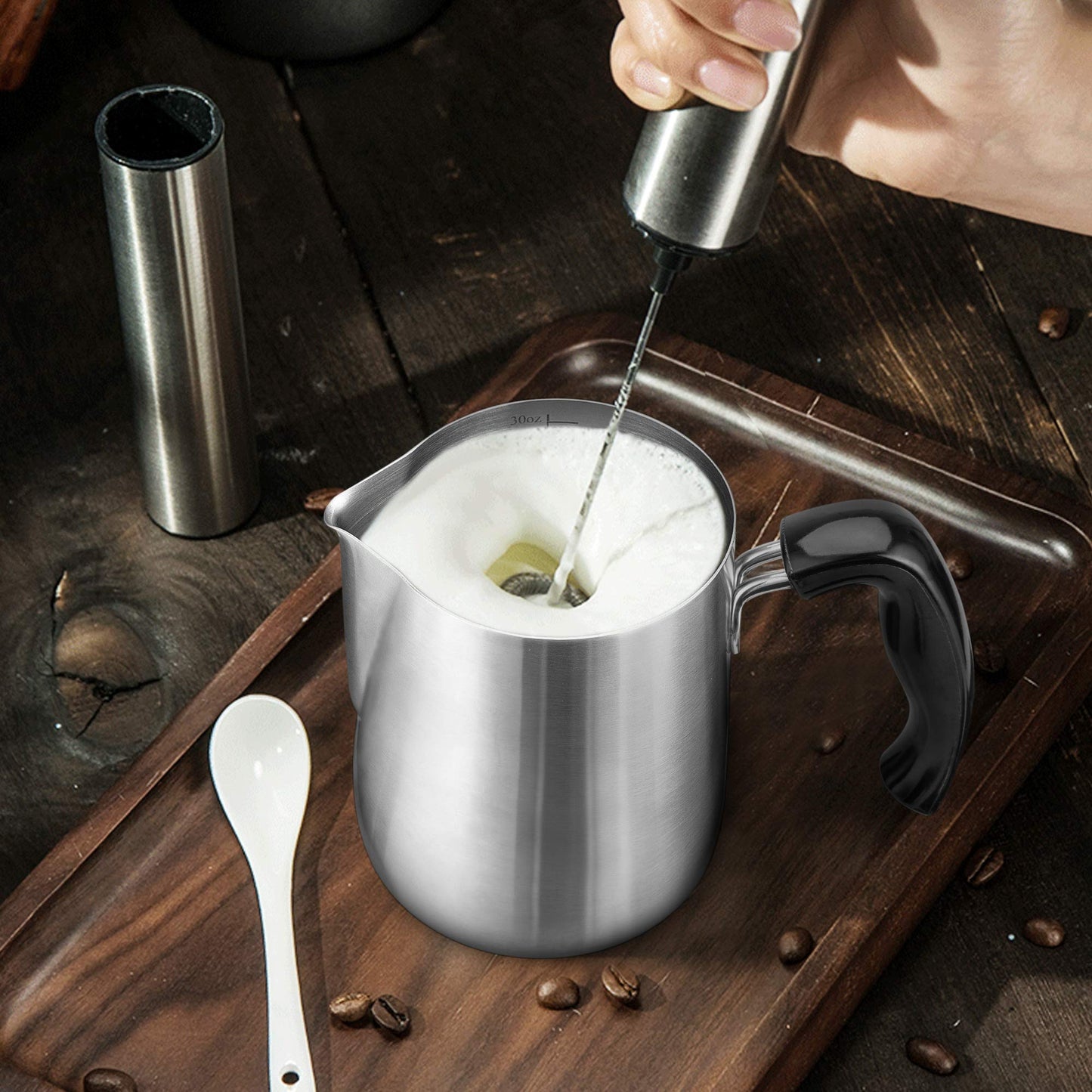 Milk Frothing Pitcher 30oz, ENLOY Stainless Steel Espresso Steaming Pitcher 30oz/900ml, Espresso Machine Accessories, Milk Frother, Milk Coffee Cappuccino Latte Art