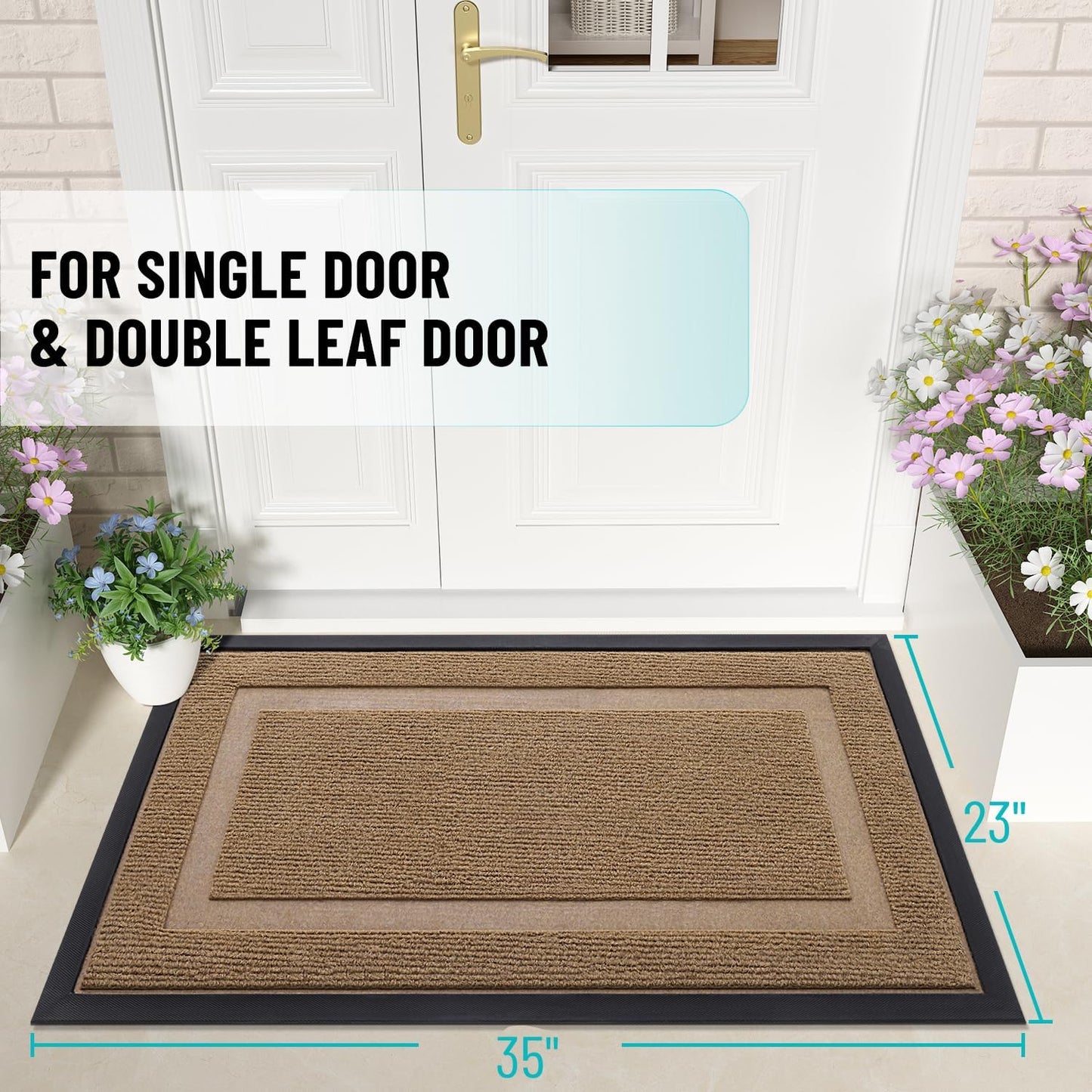 OLANLY Waterproof Front Door Mat - All-Season, Sturdy Natural Rubber, Easy Clean | 35x23, Light Brown
