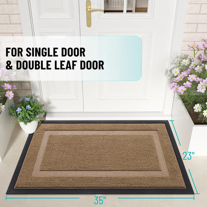 OLANLY Waterproof Front Door Mat - All-Season, Sturdy Natural Rubber, Easy Clean | 35x23, Light Brown