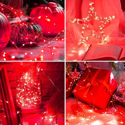 2 Pack USB Fairy String Lights 16ft Copper Wire with Remote & Timer - 8 Modes, Red (Variation: Red+2 Pack)