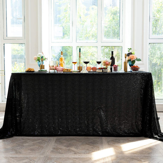 JYFLZQ Black Sequin Tablecloth - 60'' x 102'' Rectangular Sparkly Glitter Metallic Table Cloths Table Cover Overly for Halloween, Retirement, Birthday Party, and Graduation Decorations