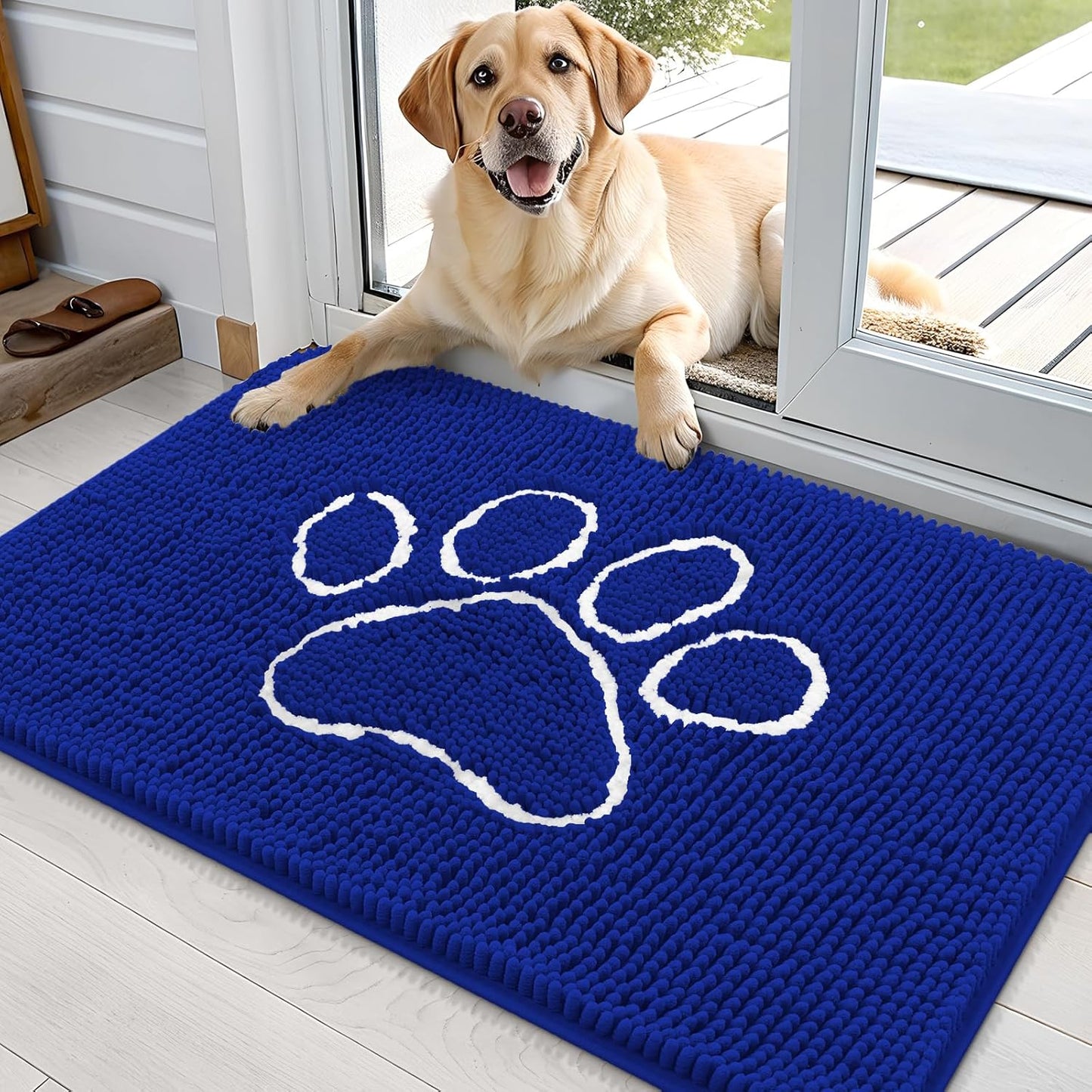 OLANLY Dog Door Mat - Absorbent Muddy Paws Doormat | Non-Slip Chenille 36x24, Royal Blue
