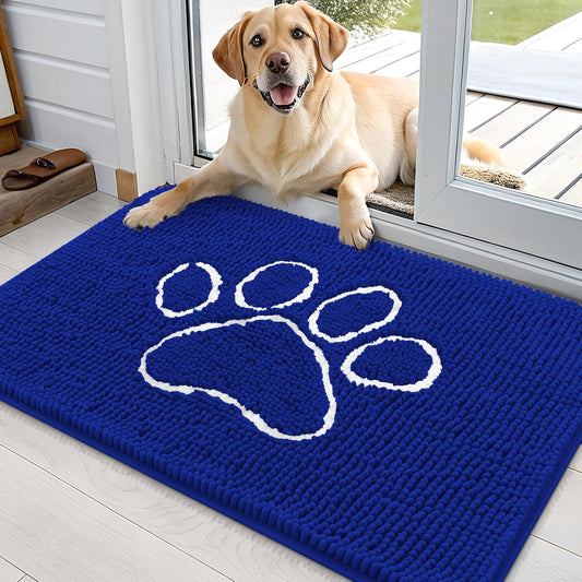 OLANLY Dog Door Mat - Absorbent Muddy Paws Doormat | Non-Slip Chenille 36x24, Royal Blue