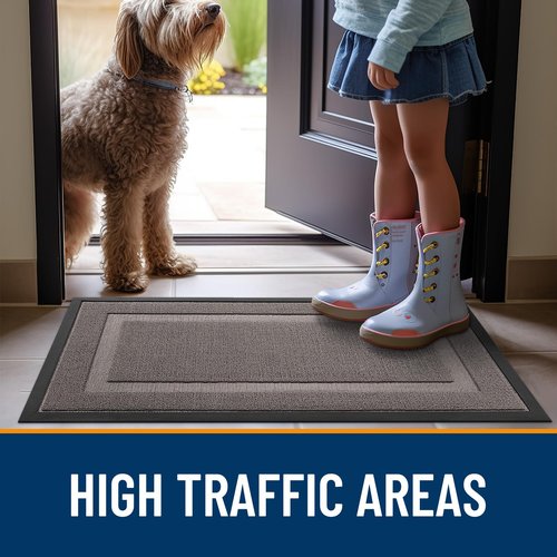 OLANLY Front Door Mat Indoor Outdoor Entrance, Waterproof All-Season, All-Weather Doormat, Sturdy Natural Rubber, Low Profile, Easy Clean Patio Porch Entryway Mat, 71x47, Taupe