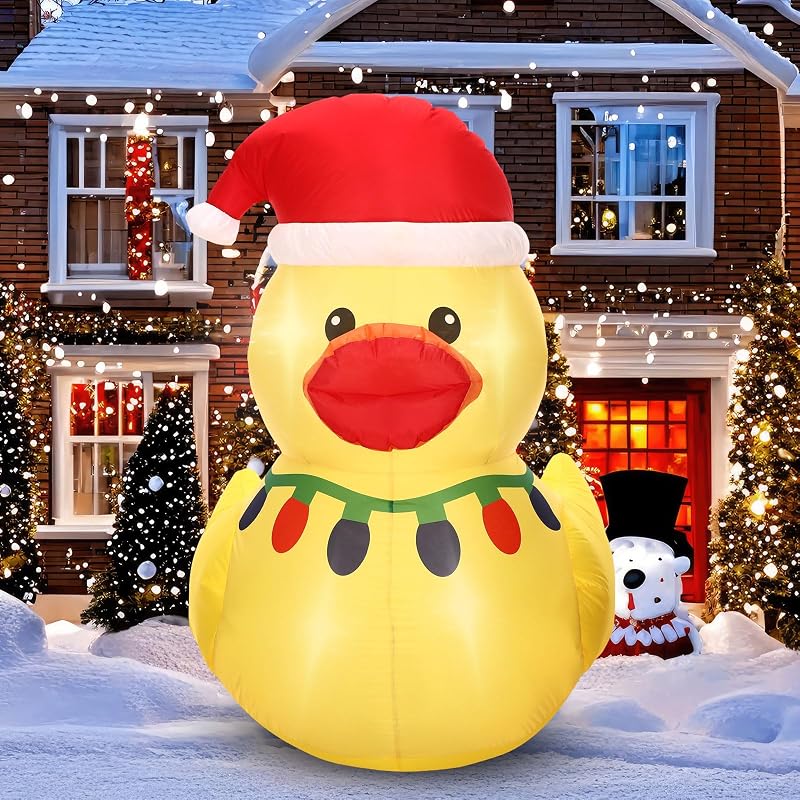 5ft Christmas Inflatable Duck with Hat, LED Lights - Classic Variation