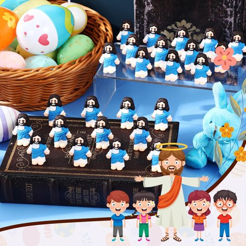 Bememo Mini Jesus Figurines - 25 Pcs Original Design Rubber Figures for Religious Gifts | Blue