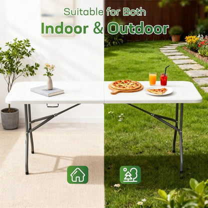 FDW 6 Foot Folding Table, Portable Plastic Table with Carrying Handle Perfect for Indoor, Outdoor, Party, Dining, Wedding, Events, Camping, White