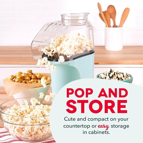 Dash Fresh Pop Popcorn Maker - Oil-Free Air Popper with Measuring Cup & Recipe Guide - Aqua, 16 Cups (Pack of 4)