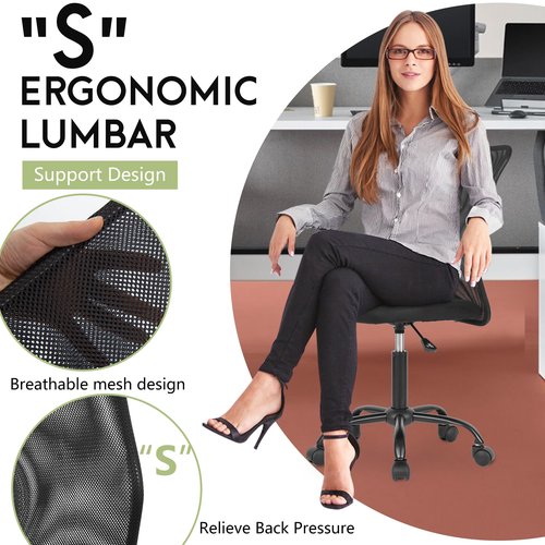 BestOffice Ergonomic Office Chair Desk Chair Mesh Computer Chair Armless Back Support Modern Executive Rolling Swivel Chair with Lumbar Support（Black）
