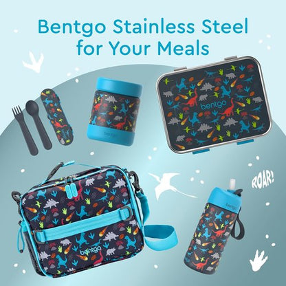 Bentgo® Kids Stainless Steel Water Bottle - Leak-Proof & Insulated, Keeps Cool 12 Hours | 14 oz. Dinosaur Design for Ages 3+