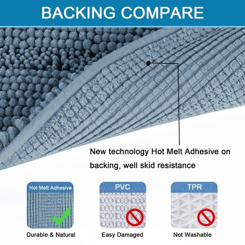 H.VERSAILTEX Bath Mats for Bathroom Non Slip Extra Thick Chenille Striped Bath Rug 24" x 36" Absorbent Non Skid Fluffy Soft Shaggy Rugs Washable Plush Mats for Indoor, Bath Room, Tub - Stone Blue