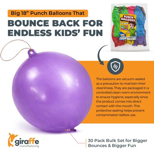 Giraffe 30 Pack Punch Balloons Easters Basket Stuffers for Kids - Easter Eggs Fillers for Goody Bag Party Favors - 18'' Large Thick Latex Neon Rubber Heavy Duty Balloons - Easter Eggs Stuffers
