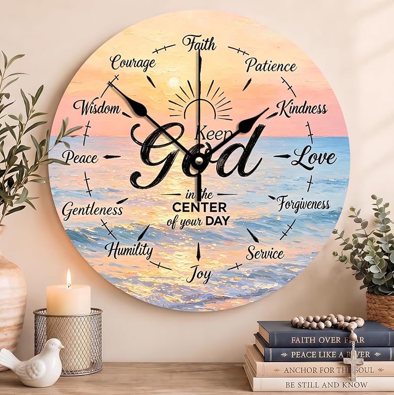 12 Inch Bible Verse Clock Put God First - Christian Wall Clock, Silent Non-Ticking