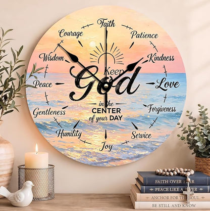 12 Inch Bible Verse Clock Put God First - Christian Wall Clock, Silent Non-Ticking