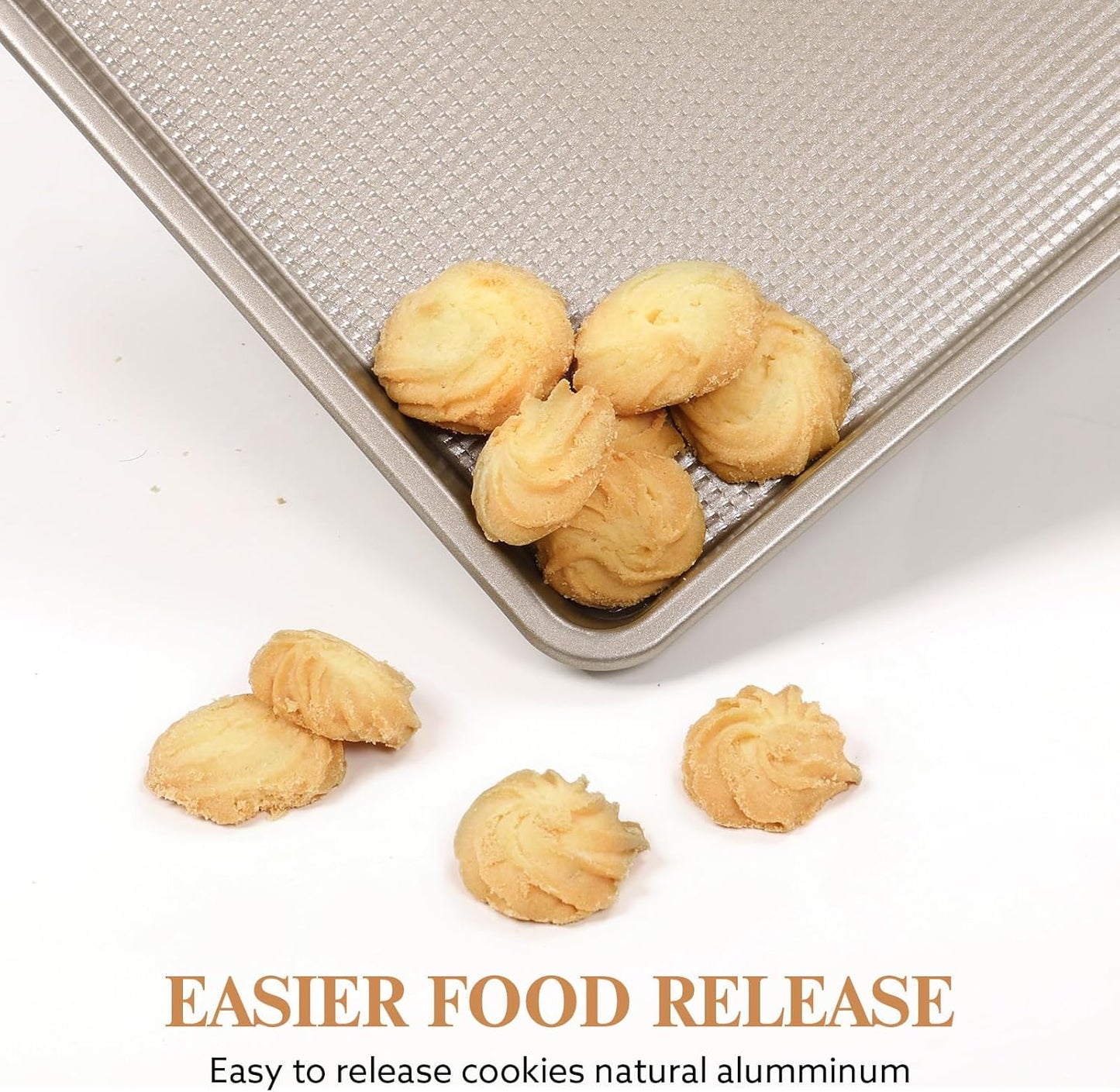 Skiennix Nonstick Baking Pan Set - Heavy Duty Cookie Sheets for Perfect Baking | 9x13in & 10x15in, Gold