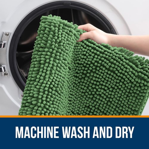 OLANLY Bathroom Rugs 24x16, Extra Soft Absorbent Chenille Bath Rugs, Rubber Backing Quick Dry, Machine Washable Bath Mats for Bathroom Floor, Tub and Shower, Home Decor Accessories, Olive Green