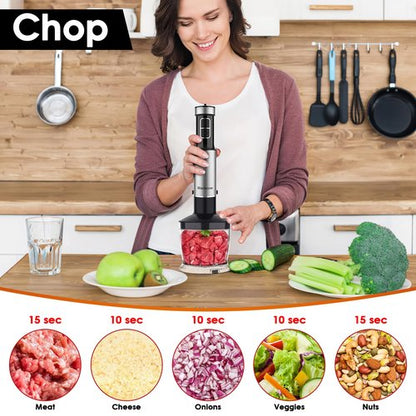 Immersion Blender Handheld for Kitchen,Emulsion Blender Handheld with Titanium Blades,12 Speed Electric Hand Mixer with BPA Free Attachments:Chopper Bowl,Whisk,Milk Frother,Measuring Cup