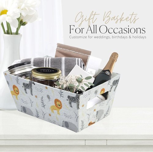 DECOMOMO Small Storage Baskets - Cute Animal Print Organizing Bins for Nursery | Set of 4 Nestable Mini Baskets