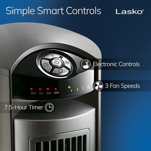 Lasko Oscillating Tower Fan - Quiet 42" Floor Fan with Remote Control for Bedroom - Silver T42951