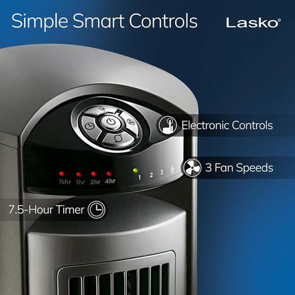 Lasko Oscillating Tower Fan - Quiet 42" Floor Fan with Remote Control for Bedroom - Silver T42951