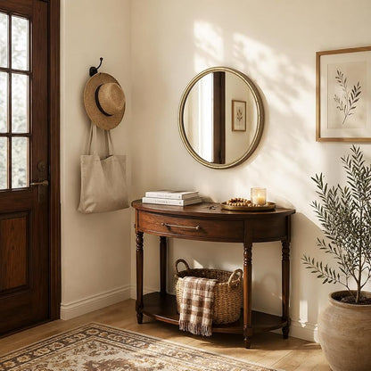 24 Inch Gold Round Wall Mirror with Bamboo Textured Frame - Decorative Vanity Circle Mirror (24"L x 24"W)