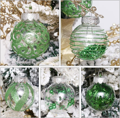 Skiennix Christmas Ornaments Set - 30pcs Shatterproof Green & Clear Baubles for Holiday Decor