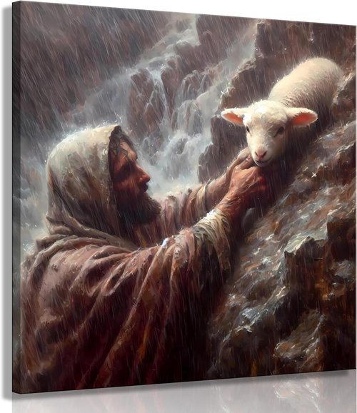 Jesus and Lamb Canvas Wall Art - Inspiring Christian Decor for Living Room, Bedroom, or Office